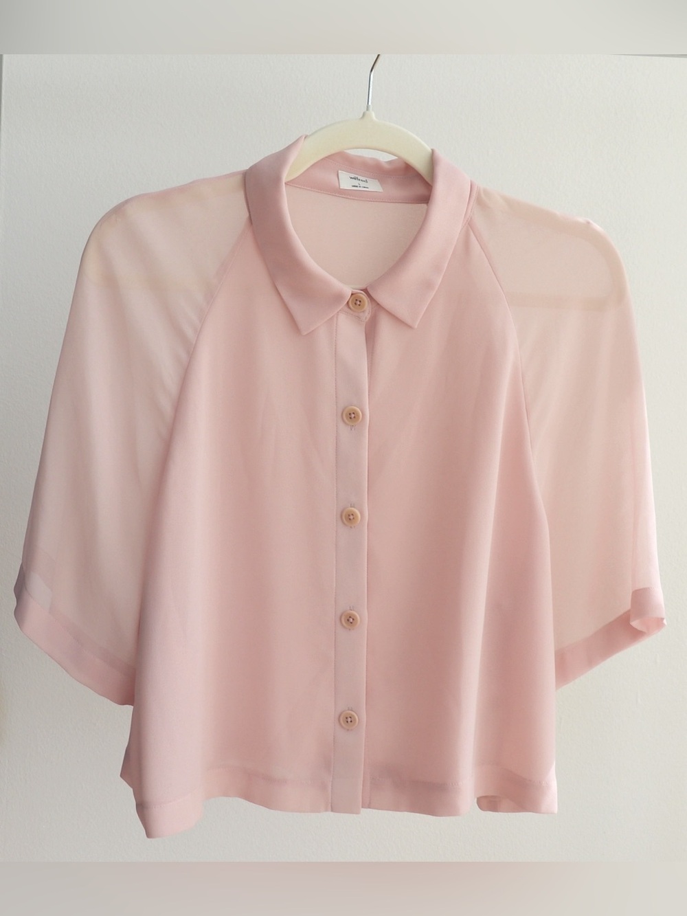 Wilfred Pink Sheer Short Sleeve Cropped Button Up Blouse Women’s Large